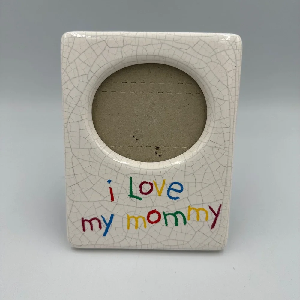I  Love‎ My Mommy Vintage Ceramic Photo Frame White Crackle 3.5